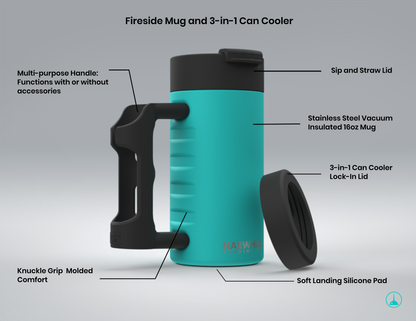 FIRESIDE™ MUG and 3-in-1 CAN COOLER with WARMER HANDLE